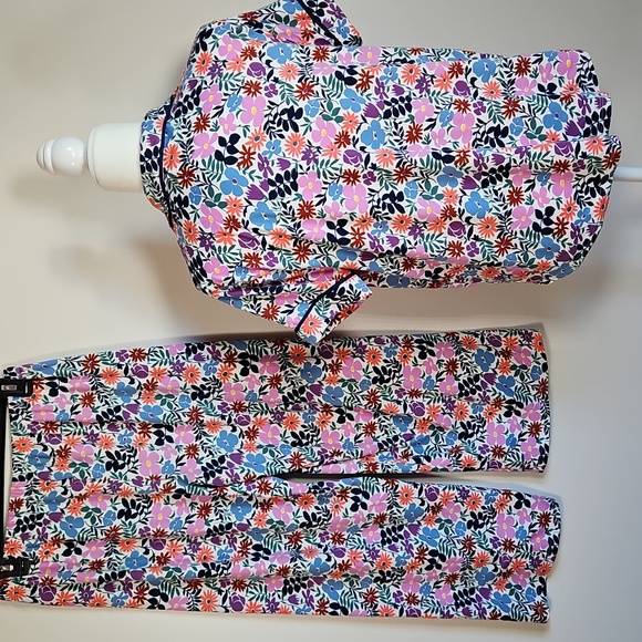 Kate Spade S/M Pajama Set Top Crop Pant Spring Floral Cottage Fairy Cozy - Picture 3 of 9